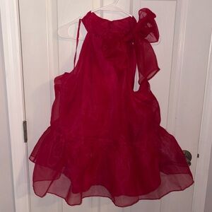 Hot pink bow peplum halter top